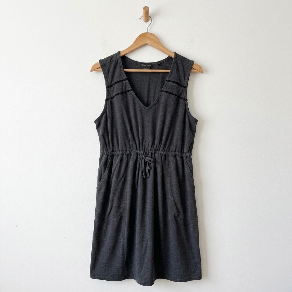 Prana Cozy Up Korinne Charcoal Gray Hemp Blend V-Neck Sleeveless Dress Large
